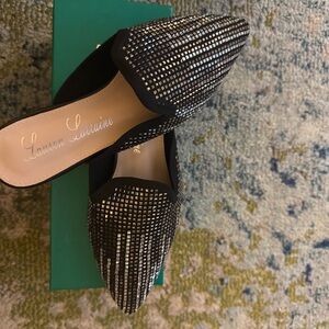 Lauren Lorraine Sharon Glittering Black and Silver Mules